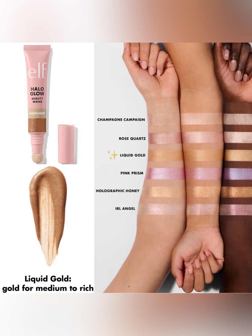 e.l.f. Halo Glow Highlight Beauty Wand (Liquid Gold) NIB 10 ml / 0.33 fl oz - Picture 3 of 3